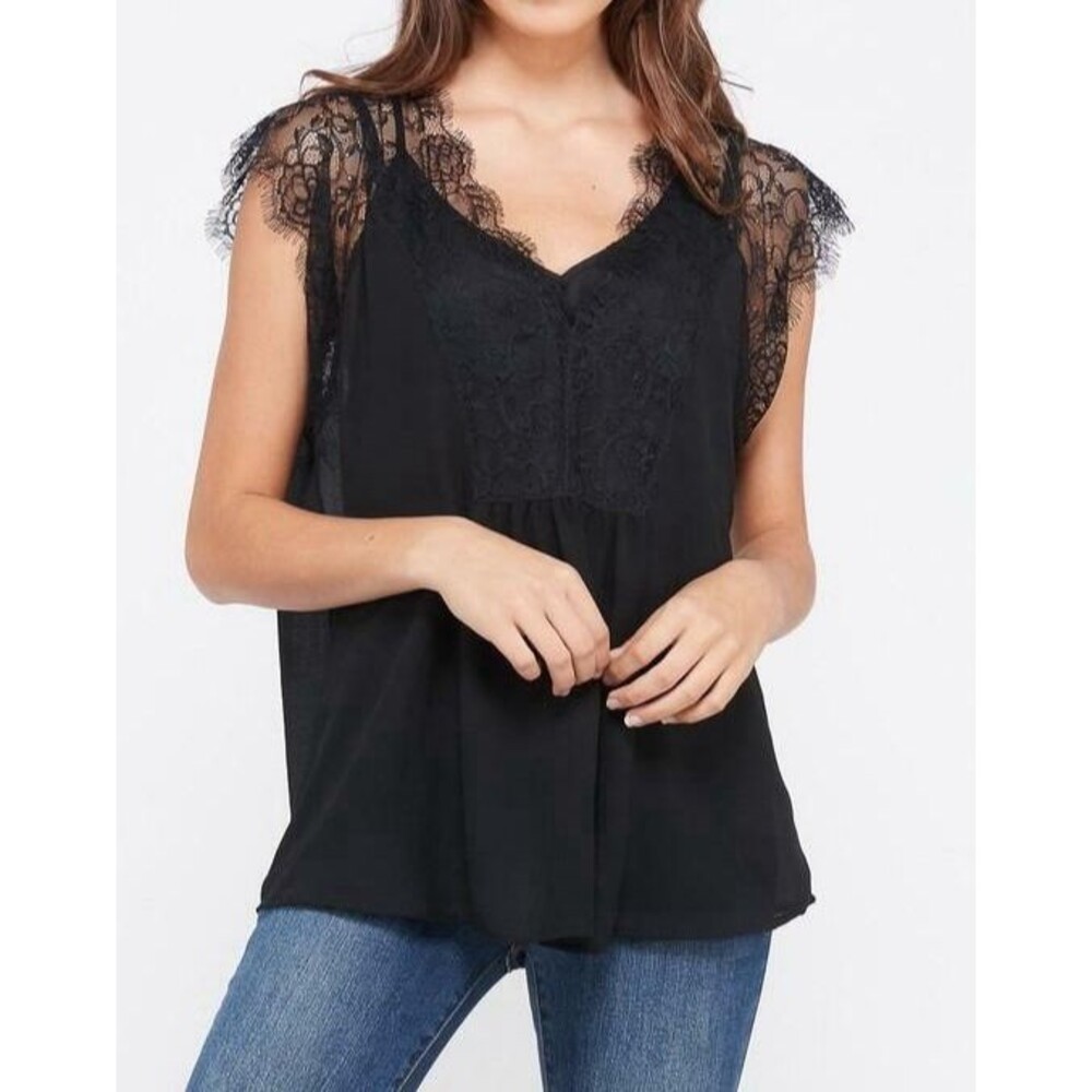 Unbranded Blouse Women's Black Sheer Lace Sleeveless Top Size‎ Large Party